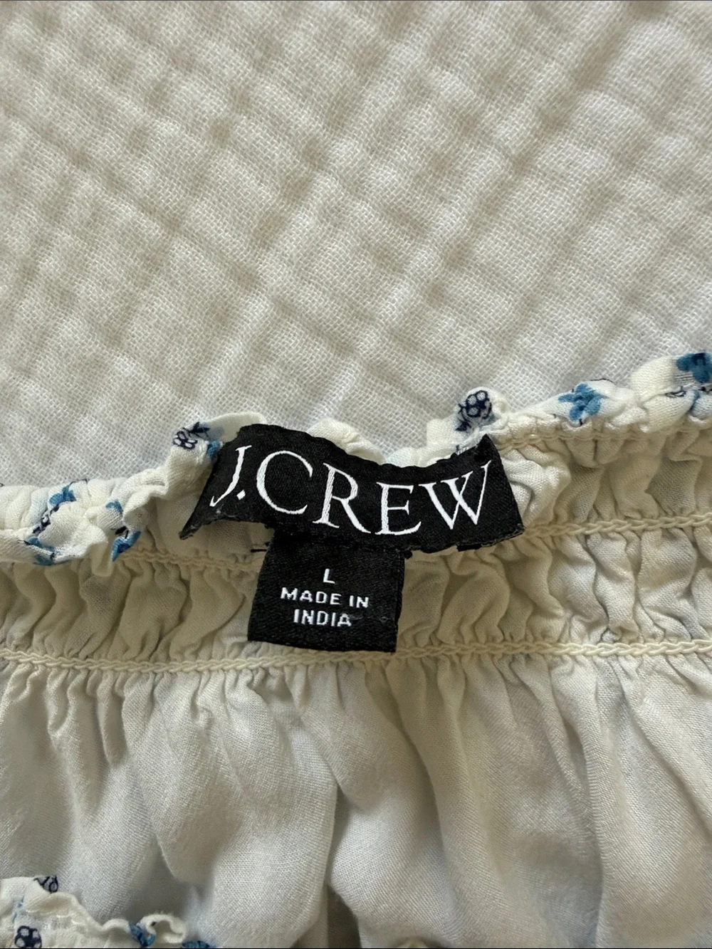 J.Crew Smocked Ruffle Trim Top in Blue Daisy